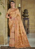 Silk Beige Wedding Wear Printed Saree